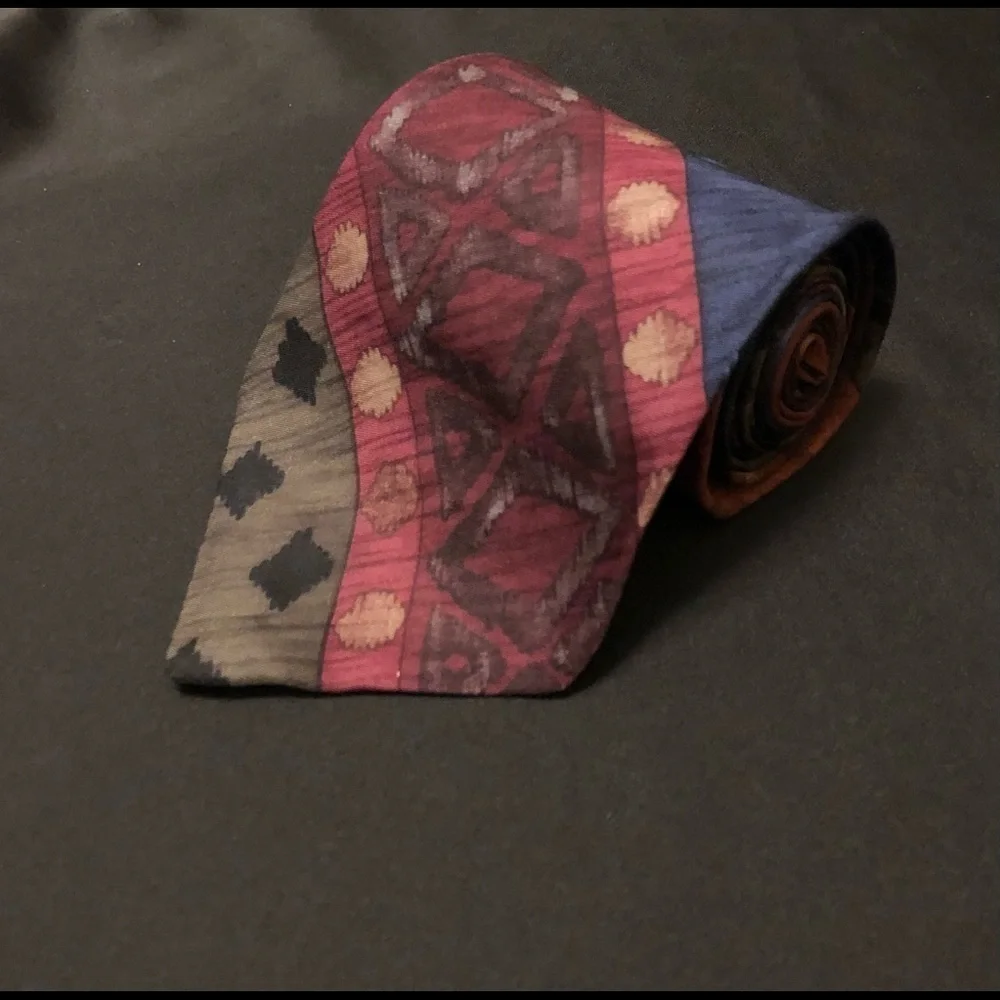 Vintage John Henry 100% Silk Tie. Abstract Design including Florals. Multicolor.